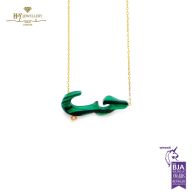 Yellow Gold Hob Green Resin Necklace - 0.02ct