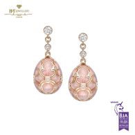 Fabergé Heritage Rose Gold Diamond & Pink Guilloché Enamel Egg Drop Earrings