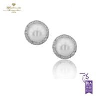 White Gold South Sea Pearl & Brilliant Cut Diamond Earrings - 0.78ct