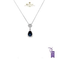 White Gold Pear Cut Sapphire & Brilliant Cut Diamond Pendant - 1.71ct