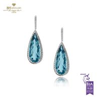 White Gold Pear Cut Blue Topaz & Brilliant Cut Diamond  Earring - 15.20ct