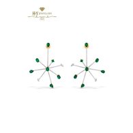 House Of Meraki Jelly Fish Earrings -Yellow Gold Mix Cut Emerald & Diamond - 9.05ct