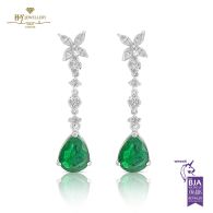 White Gold Pear Cut Emerald & Brilliant Cut Diamond Earrings - 3.59 ct