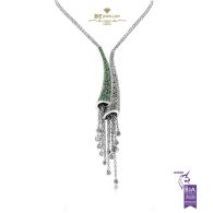 White Gold Brilliant Cut Peridot & Diamond Necklace - 0.64 ct