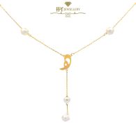 Yellow Gold Initial Pearl Drop Necklace Arabic Letter  - ( H )