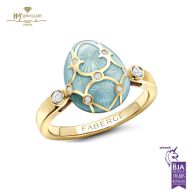 Fabergé Heritage Yellow Gold Diamond & Turquoise Guilloché Enamel Egg Ring 