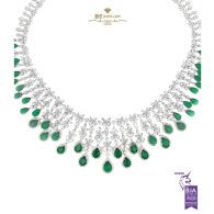 White Gold Mix Cut Diamond & Pear Cut Emerald  Set - 64.74ct