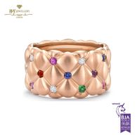  Fabergé Treillage Brushed Rose Gold & Multicoloured Gemstone Set Grande Ring