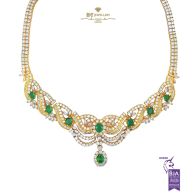 Yellow Gold Oval Cut Emerald and Mix Cut Diamond Set - 70.00ct