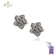 White Gold Brilliant Cut Diamond Flower Stud Earrings - 1.00ct