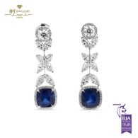 White Gold Cushion Cut Sapphire, Marquise & Brilliant Cut Diamond Earrings - 11.62ct