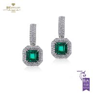 White Gold Emerald Cut Colombian Emerald & Brilliant Cut Diamond Earrings - 4.49 ct