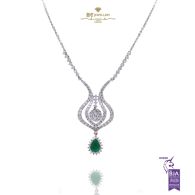 White Gold Pear Cut Emerald & Brilliant Cut Diamond Necklace - 2.29ct