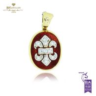 Yellow Gold Brilliant Cut Diamond Red Enamel Pendant - 0.25ct