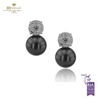 White Gold Tahiti Sea Pearl & Brilliant Cut Diamond Earrings -1.00ct