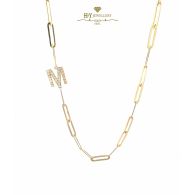 Paper Clip Diamond Initial Necklace (M) - Yellow Gold