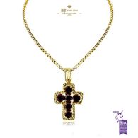 Yellow Gold Red Garnet Cross Charm Pendant 