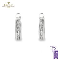 White Gold Baguette Cut Diamond Hoop Earrings - 0.20ct