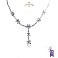 White Gold Brilliant Cut Diamond Flower Design Necklace - 1.01ct