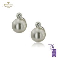 White Gold Pearl & Brilliant Cut Diamond Stud Earrings - 0.39ct