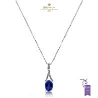 White Gold Oval Cut Tanzanite & Brilliant Cut Diamond Necklace - 2.09 ct