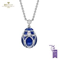 Fabergé Heritage Palais White Gold Diamond & Royal Blue Guilloché Enamel Petite Egg Pendant