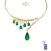 White & Yellow Gold Mix Cut Diamond & Pear Cut Emerald Set - 59.04ct