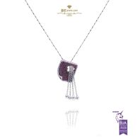 White Gold Brilliant Cut Amethyst & Diamond Pendant - 2.33 ct