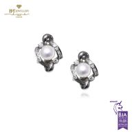 White Gold Pearl & Brilliant Cut Diamond Earrings - 0.30ct