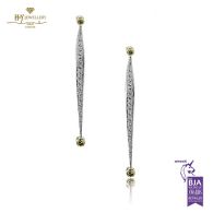 White Gold Brilliant Cut Diamond & Smoky Quartz Long Earrings - 1.43ct