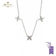 White Gold Brilliant Cut Diamond Trio Flower Necklace - 0.89ct