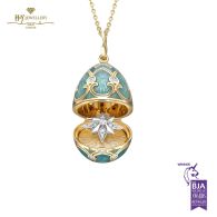 Fabergé Heritage Yellow Gold Diamond & Teal Guilloché Enamel Trembling Star Surprise Locket