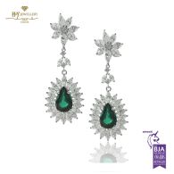 White Gold Pear Cut Emerald with Marquise & Brilliant Cut Diamond  Earrings - 5.88 ct