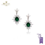 White Gold Oval Cut Emerald & Mix Cut Diamond Drop Venus Design Earrings - 5.89 ct