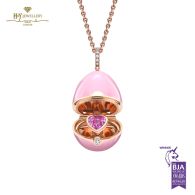 Fabergé Essence Rose Gold Diamond & Pink Sapphire Heart Surprise Locket with Pink Lacquer