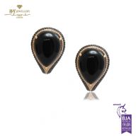 Rose Gold Pear Cut Black Onyx & Brilliant Cut Diamond Large Stud Earrings - 34.20ct