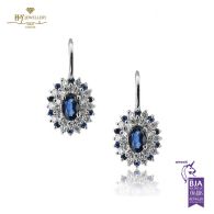 White Gold Oval Cut Sapphire & Brilliant Cut Diamond Earrings - 1.37ct