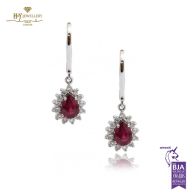 White Gold Pear Cut Ruby & Brilliant Cut Diamond Drop Earrings -2.59ct