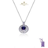 White Gold Oval Cut Sapphire & Brilliant Cut Diamond Pendant - 2.02 ct