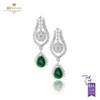 White Gold Pear Cut Emerald & Brilliant Cut Diamond Drop Earrings - 2.35ct