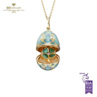 Fabergé Heritage Yellow Gold Diamond & Turquoise Guilloché Enamel Clover Surprise Locket