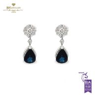 White Gold Pear Cut Sapphire & Brilliant Cut Diamond Earrings - 1.96ct