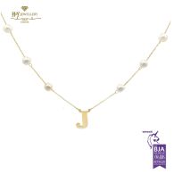 Yellow Gold Pearl Letter (J) Necklace 