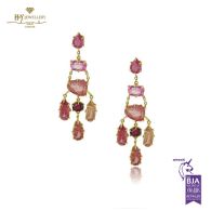 Yellow Gold Multi Cut Tourmalines Chandelier Earrings 