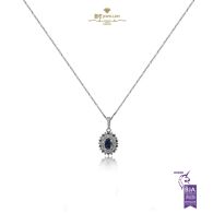 White Gold Oval Cut Sapphire & Brilliant Cut Diamond Pendant - 0.70ct