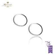 White Gold Brilliant Cut Black Onyx Hoop Earrings 