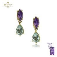 Yellow Gold Marquise Cut Amethyst & Pear Cut Blue Topaz Earrings