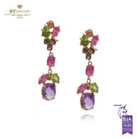 Yellow Gold Mix Cut Amethyst, Topaz, Peridot and Citrine Drop Chandelier Earrings 