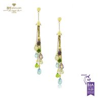 Yellow Gold Mix Cut Colored Gemstones Earrings 