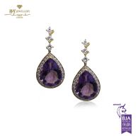 Yellow Gold Pear Cut Amethyst & Brilliant Cut Diamond Drop Earrings - 13.02ct